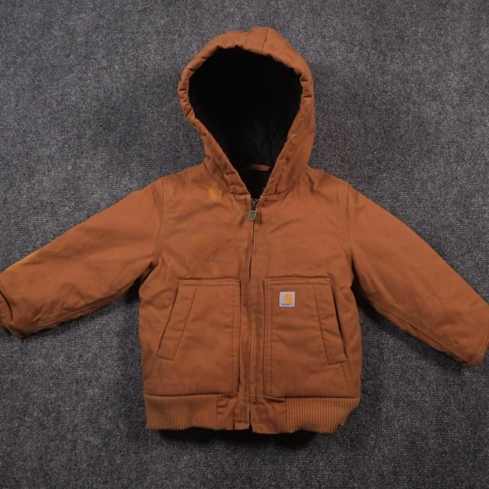Carhartt Duck Canvas Hooded Jacket Toddler 24 Months Brown Insulated Full Zip